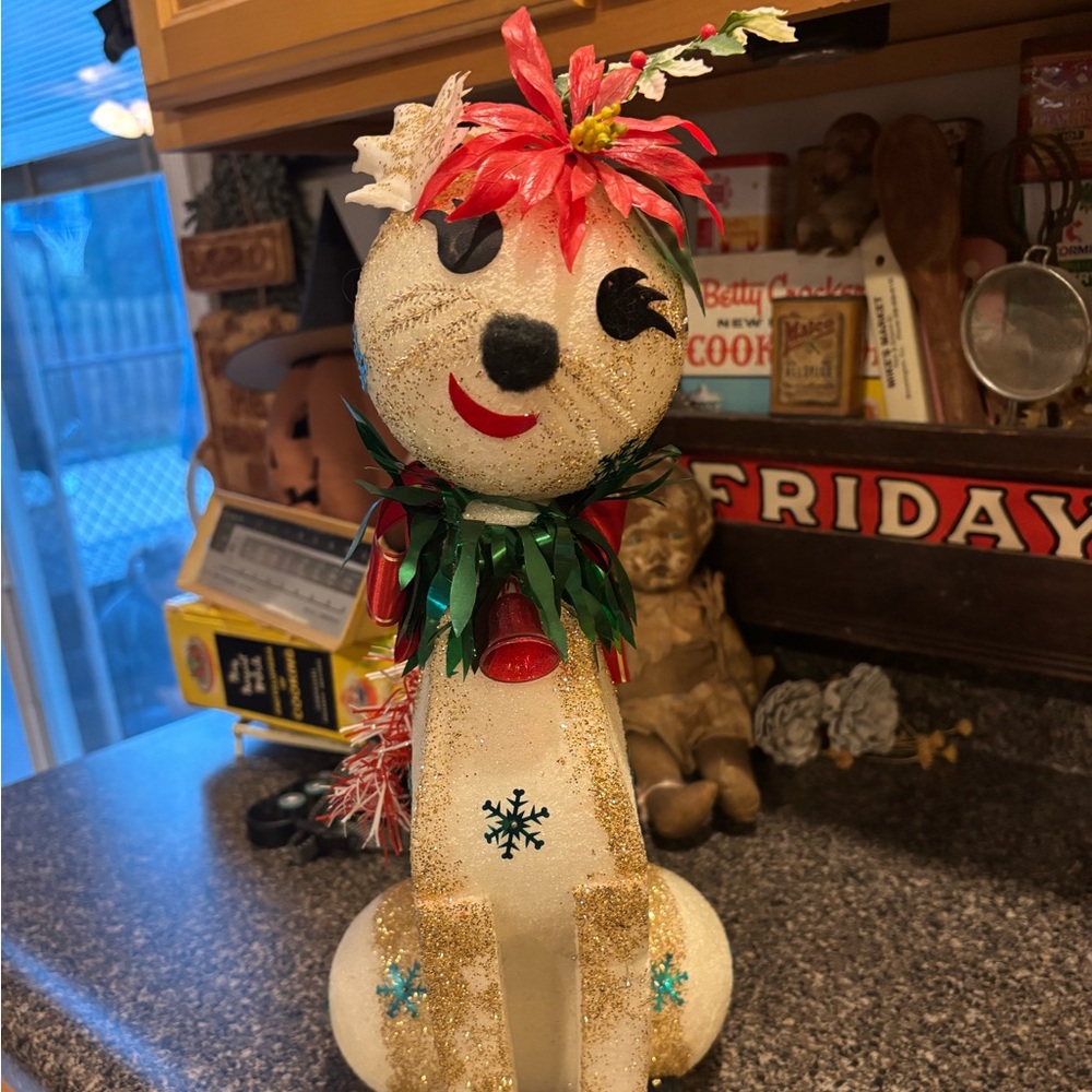 Vintage homemade styrofoam Christmas cat